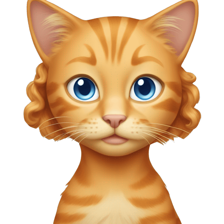 Orange cat with a girl with blond curly hair and blue eyes eyes emoji