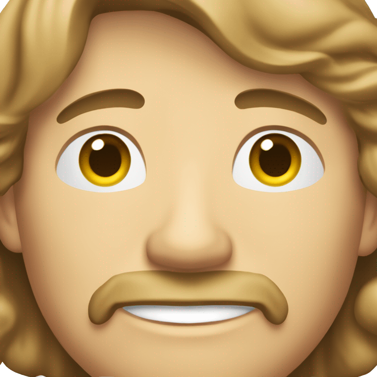 Man with light skin, Caucasian, shoulder-length wavy light brown hair, beard, mustache, friendly smile. emoji