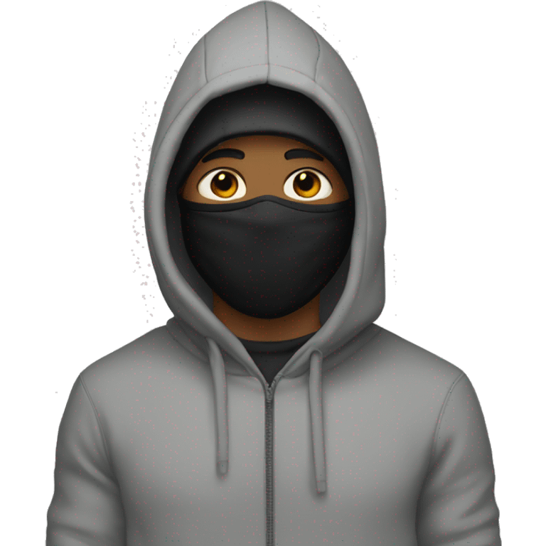 Guy with black Nike skii mask and hoodie over head emoji