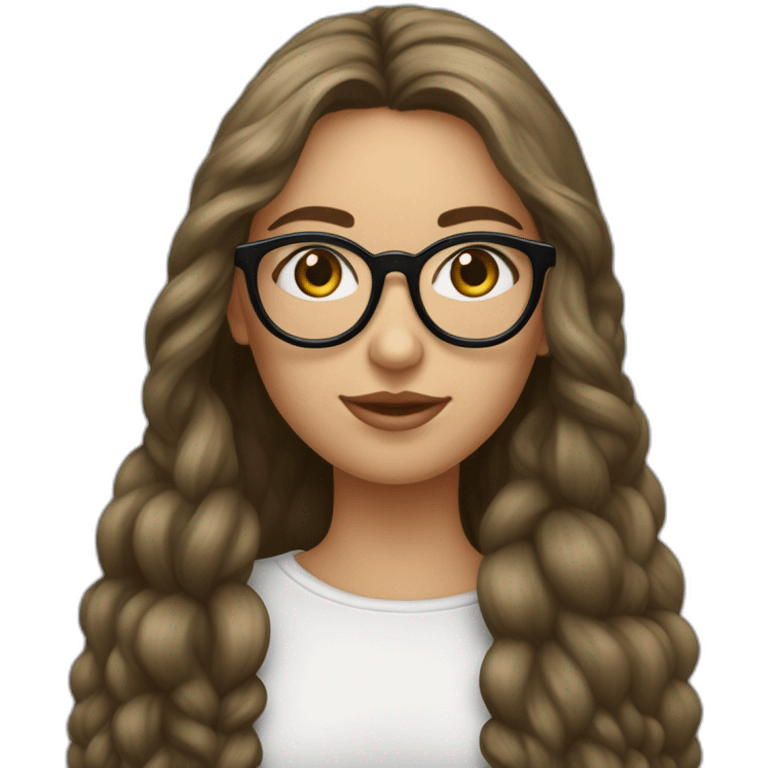 une fille avec de long cheveux noir lisse, la peau blanche ,et avec des lunette (en forme de carrer un peu déformé) assez grosse comparer a ça tête , portant un pull noir emoji