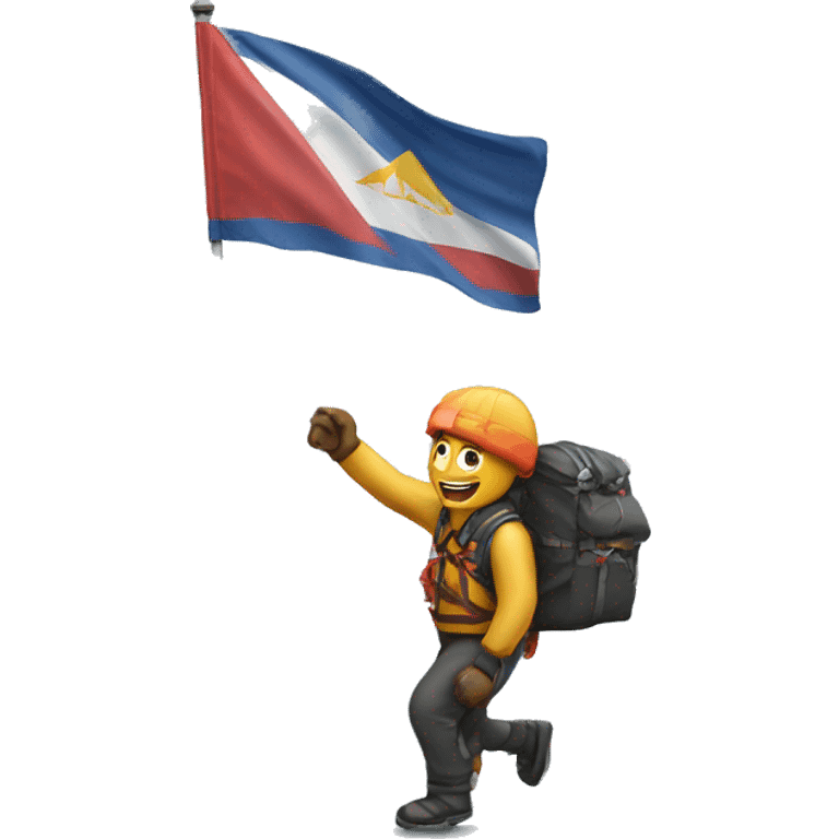 A man proudly carrying a flag at the top of Everest emoji