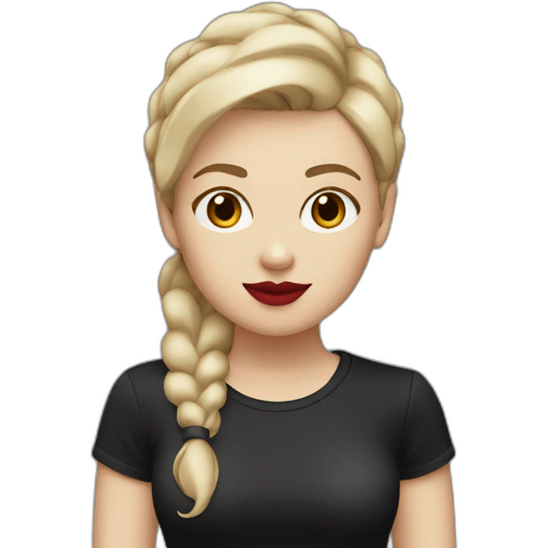 a white girl with burgundy short hair and red lips in a black T-shirt emoji