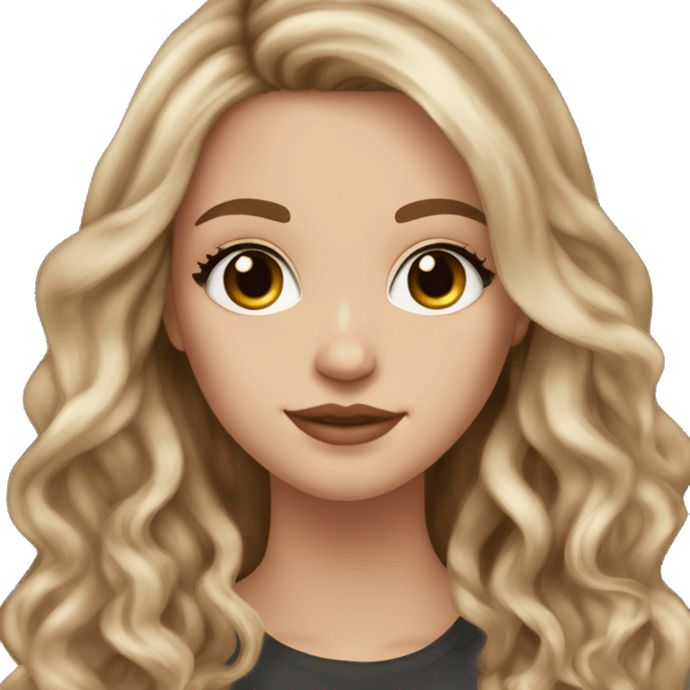 White girl with long voluminous brown hair with blonde highlights balayage, hazel eyes and nose ring emoji