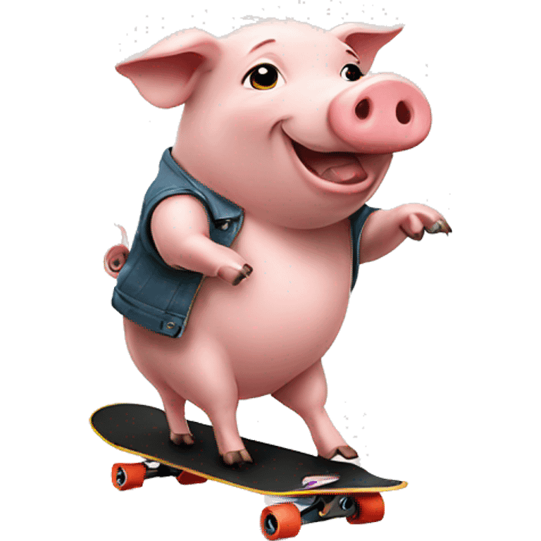 Pig riding a skateboard on two feet emoji