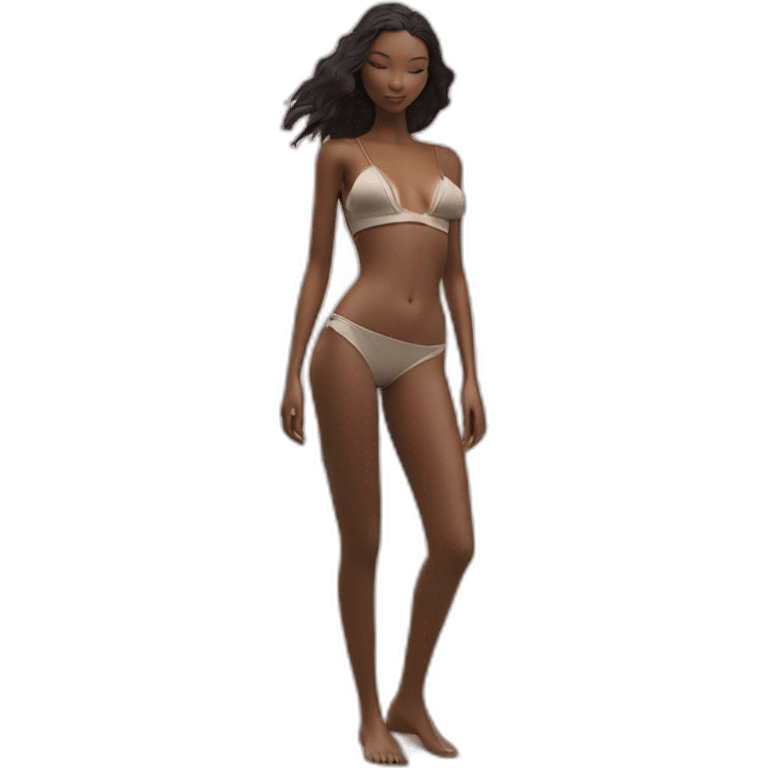 Fashion editorial style octane render, lush beach, stylized, two shot angle of a (Young Woman, skinny, fit, small breasts, bare belly, with mechanical sexy beach outfit. 1. 3) emoji