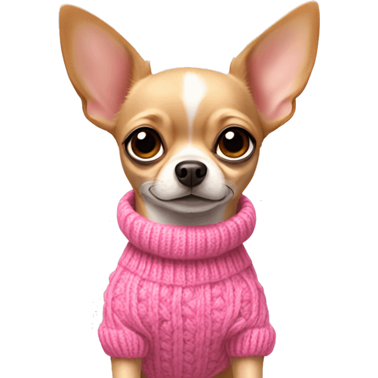 Chihuahua beige with big ears wearing pink sweater  emoji