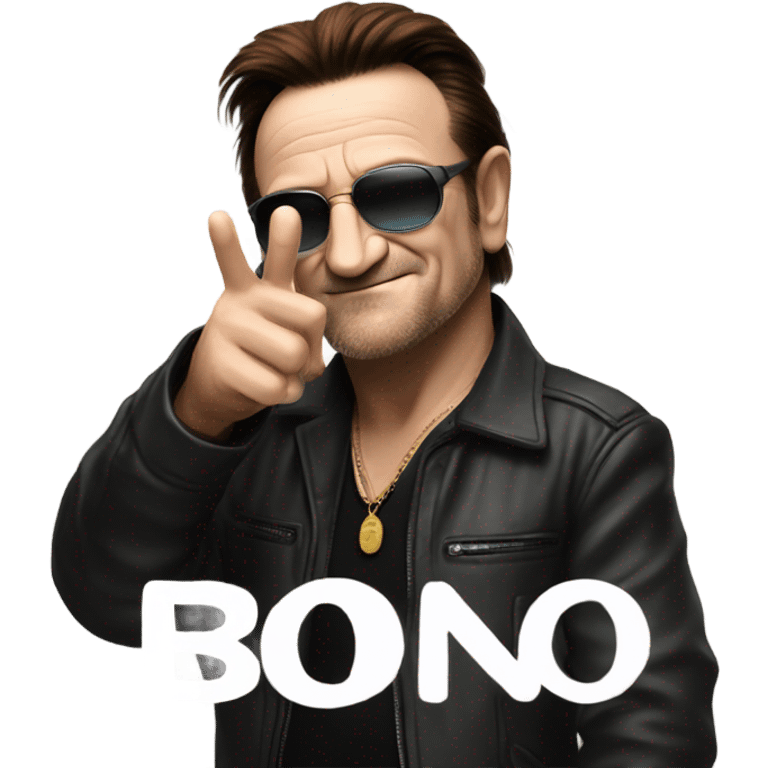 Bono doing peace sign emoji