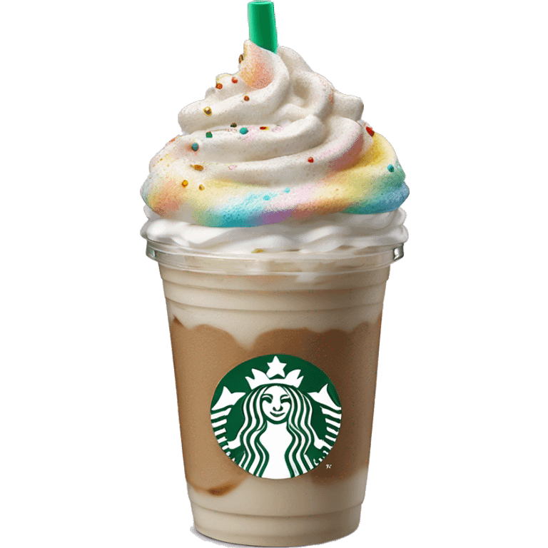 Realistic starbucks unicorn Frappuccino with rainbow sprinkles emoji