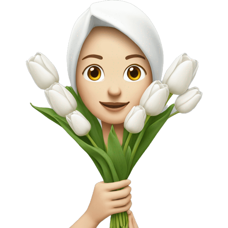 white tulip bouquet  with a woman  emoji