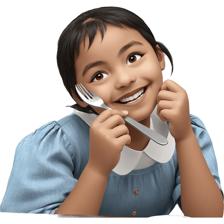 smiling girl with utensils emoji