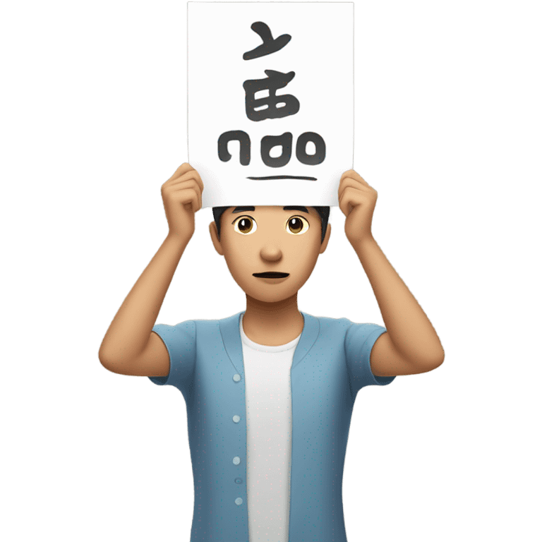 asian person holding lage paper sign above their head with both hands emoji