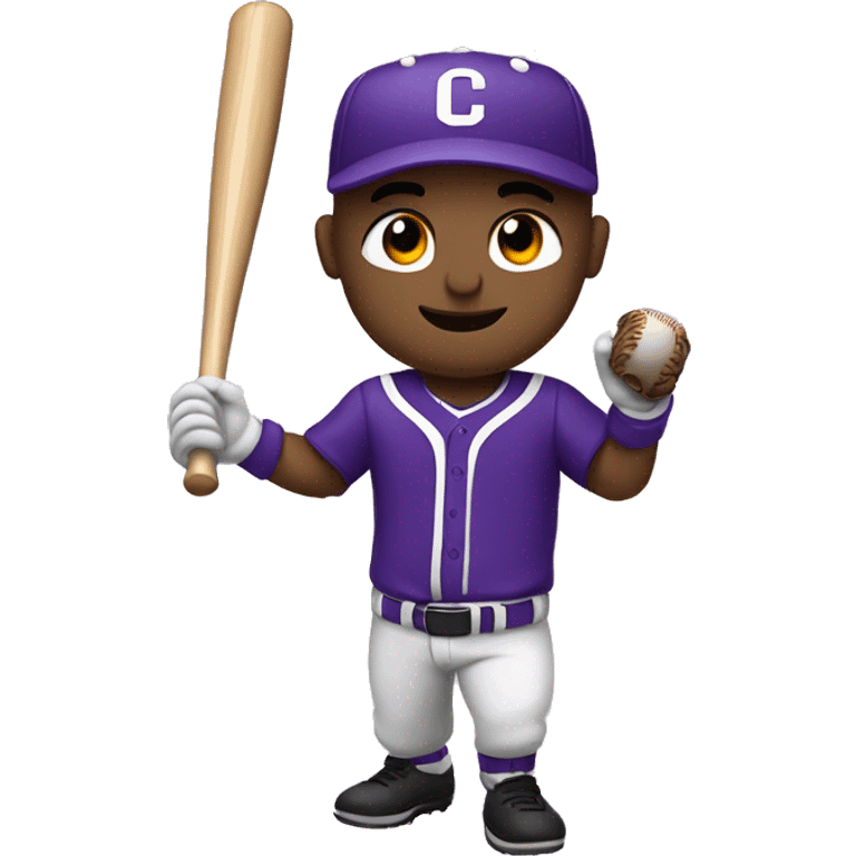 baseball card character. white man. letter C logo. Purple and white uniform.  emoji