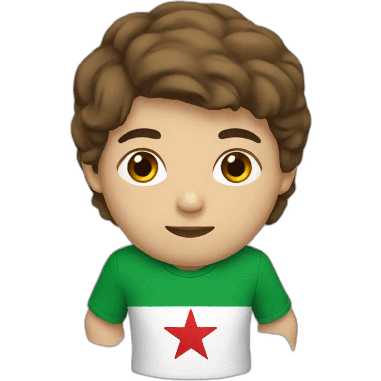 A person with brown hair with a Algeria T-shirt emoji