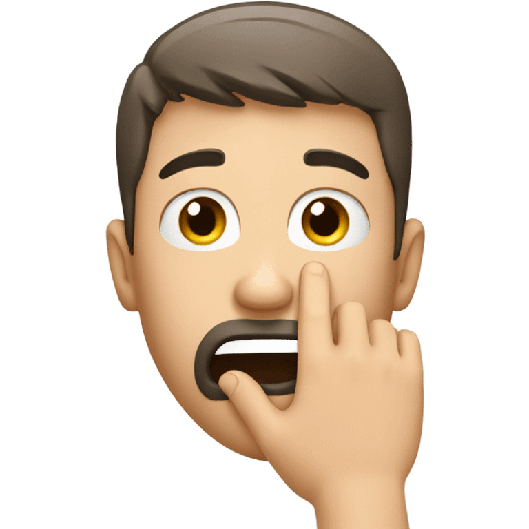 man peeking through his hand with cute face emoji