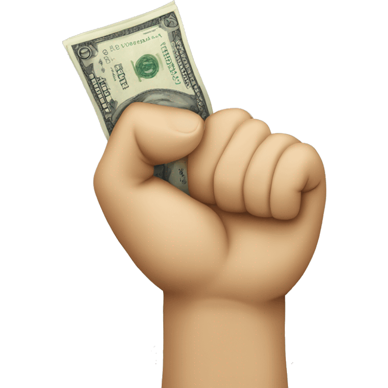 A fist holding a few notes of money. I want the money notes to be blue emoji