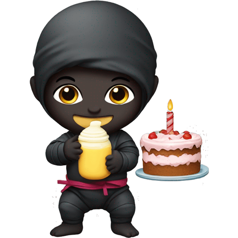 baby ninja with milk bottle and birthday cake  emoji