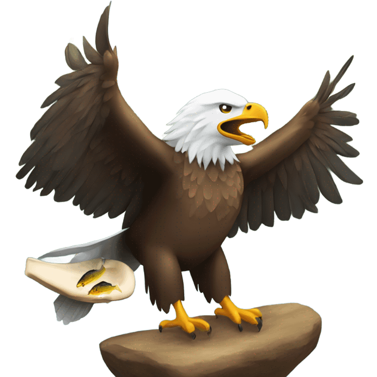 Eagle eating a fish on the river emoji