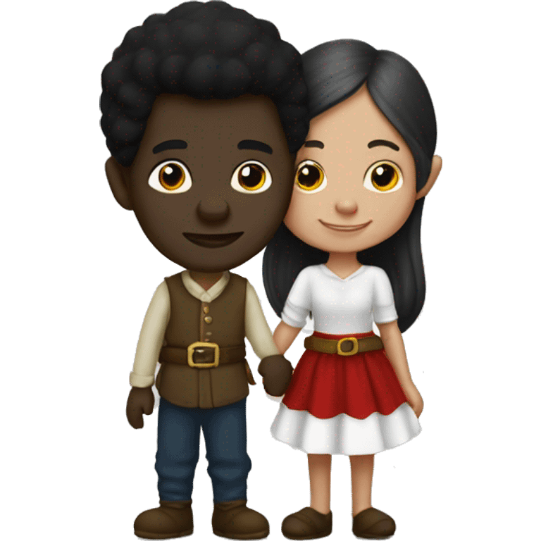 A black male gnome holding hands with a white female gnome emoji