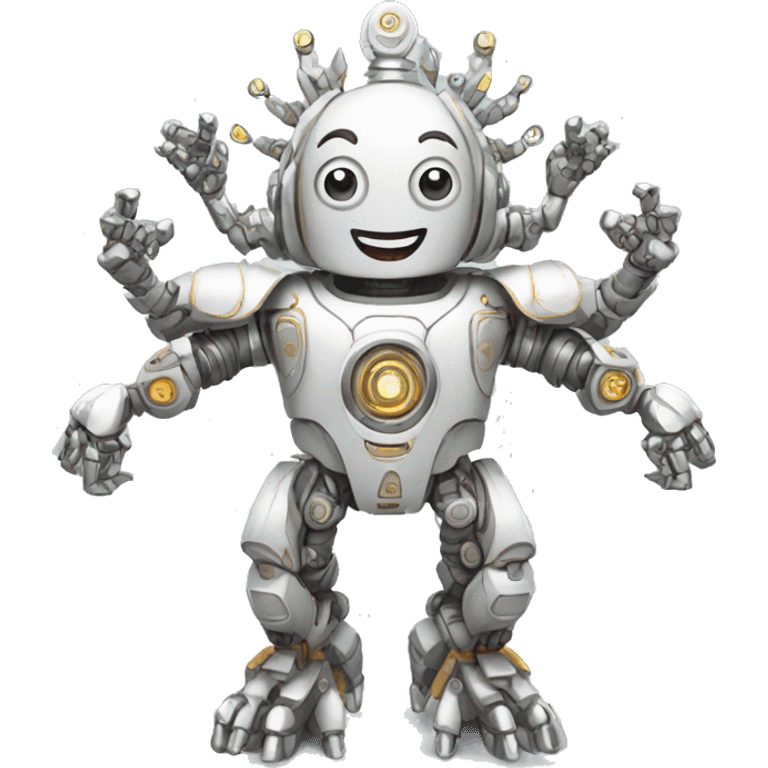 a high-tech white metal robot with multiple arms as indian god emoji