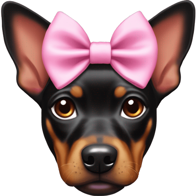 black tan pinscher big ears girly pink bow on head emoji