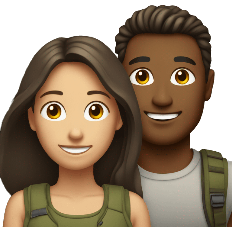 smiling brunette couple in nature emoji