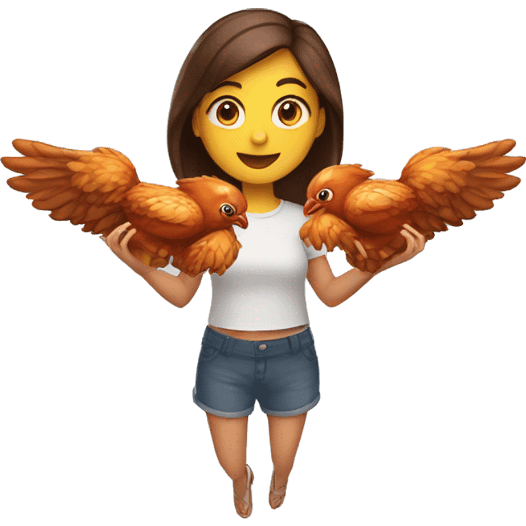 a girl flying with two bbq chicken wings on her back and holding two bbq chicken wings on her hand emoji