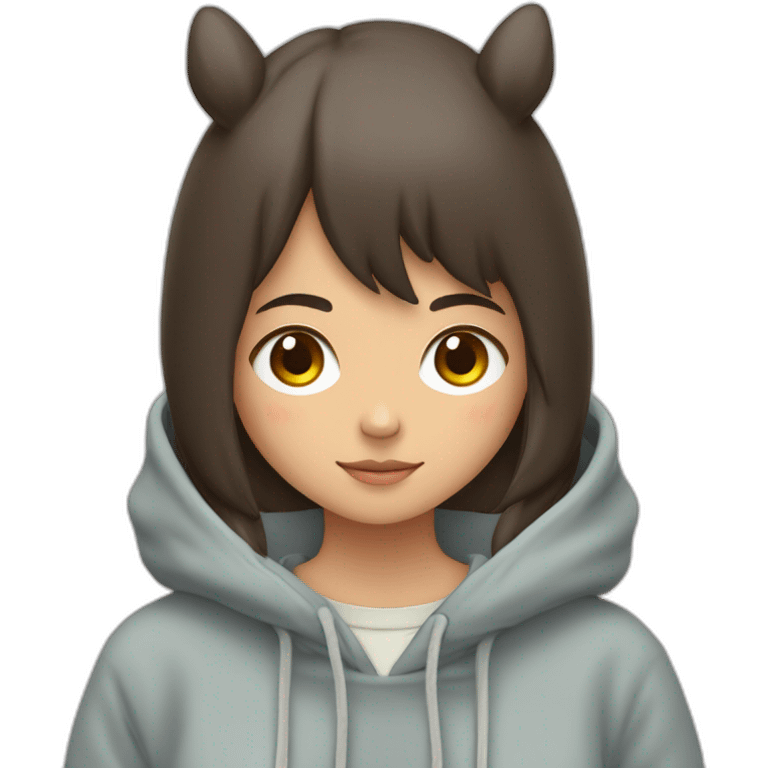 Fille Brune avec un sweat-capuche Totoro avec les couleurs de Totoro sur ventre  emoji