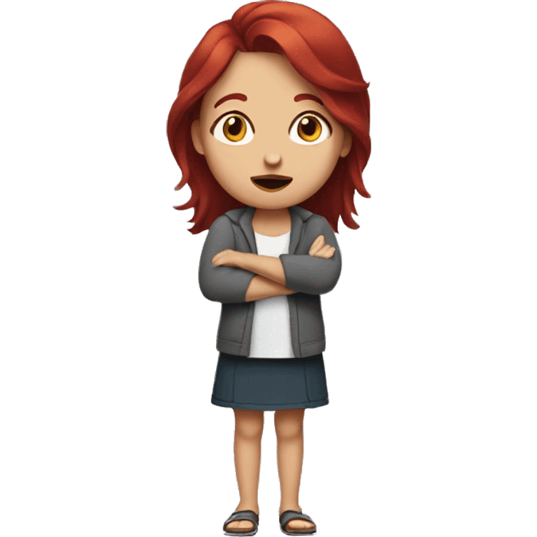 girl shrugging with dark red hair emoji