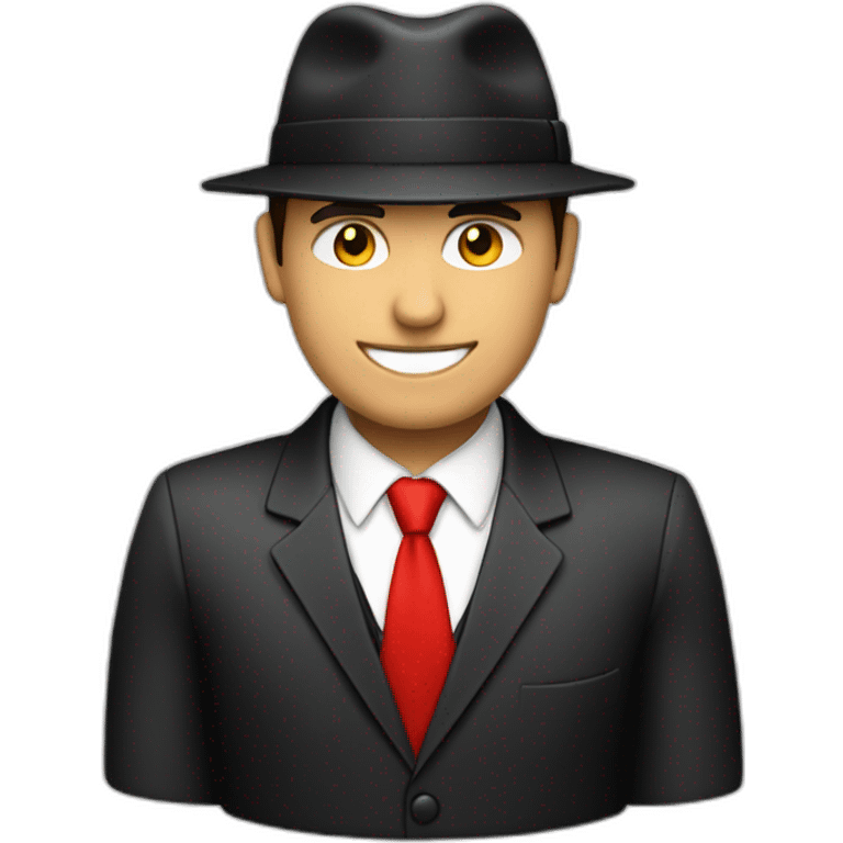 Businessman with a black cap writes "Business" in red emoji