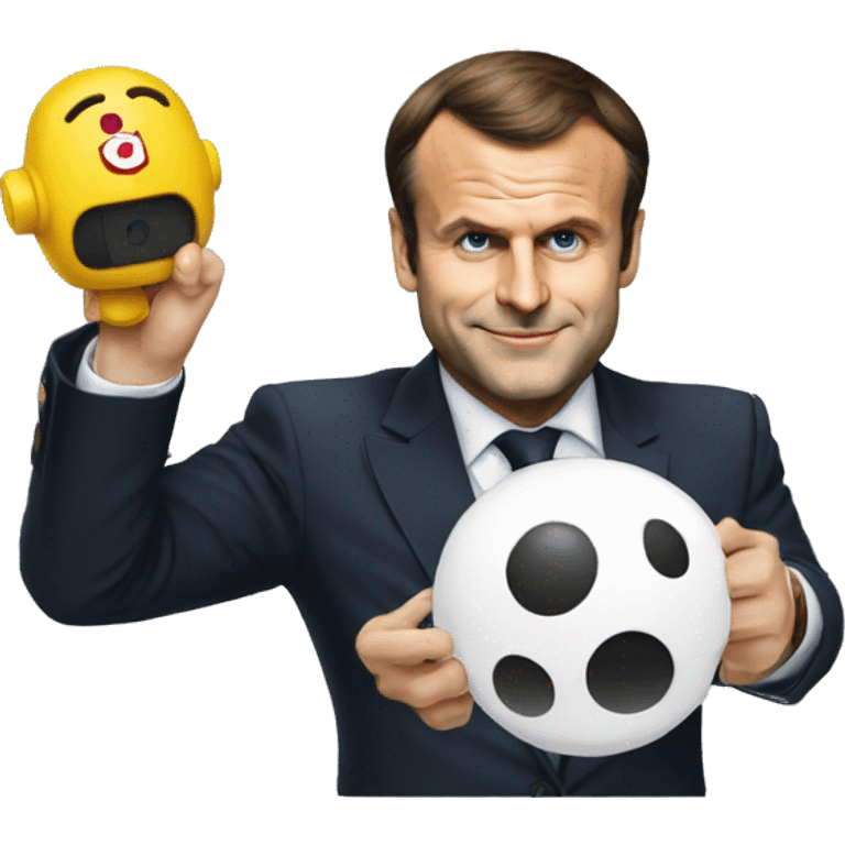 Emanuel Macron avec une manette de jeu emoji