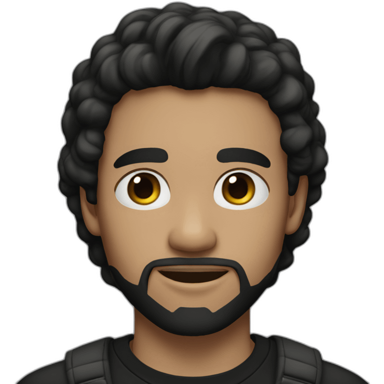 20-year-old man, white skin, black mid-long hair, goatee, black eyes, black t-shirt. emoji