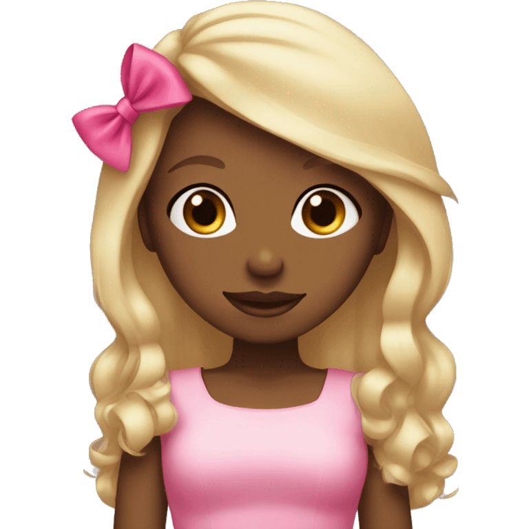 Brown skin girl with long blonde hair and pink bow emoji