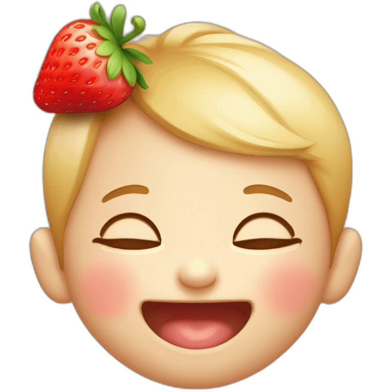 Smiling cute Baby face with eyes closed with a strawberry on top of the head emoji