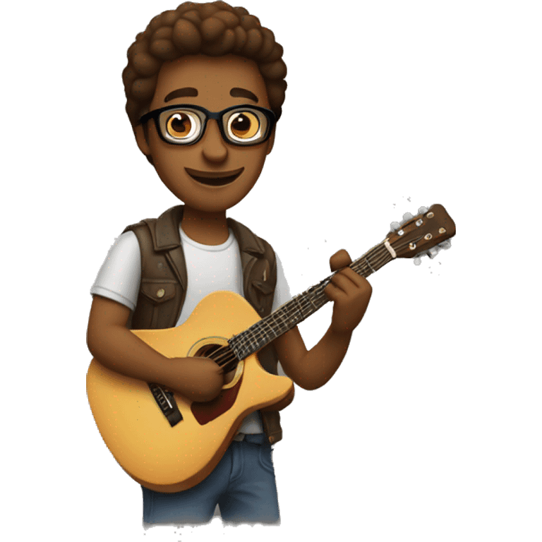 a brown guy waring glasses and playing guitar  emoji