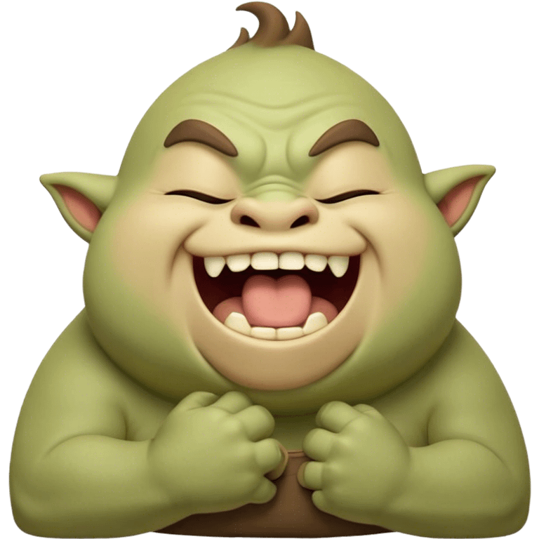 Cinematic Cute Yawning Ogre Portrait Emoji, with a surprisingly cuddly, rotund figure in soft earthy greens and browns, head tilted back in a big, gentle yawn exposing a set of comically oversized teeth, simplified yet irresistibly adorable, highly detailed with a soft glowing outline that captures the sleepy charm of a friendly ogre after a long day of gentle mischief! emoji