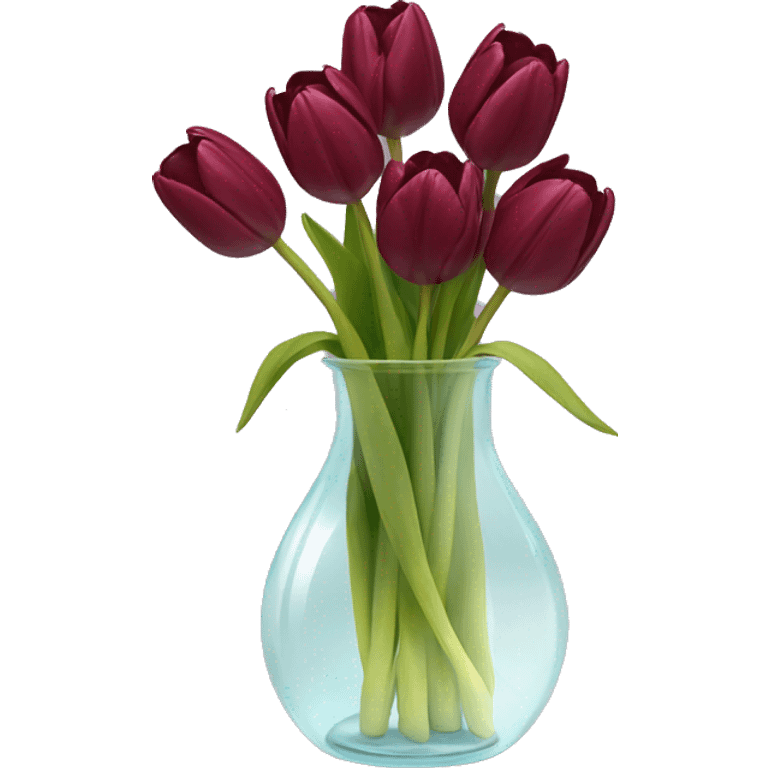 Burgundy tulips in glass vase  emoji