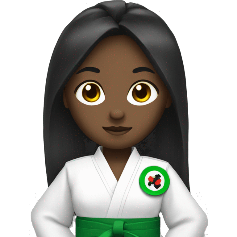 taekwondo girl with green belt long black hair dark skin emoji