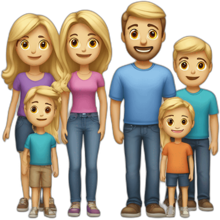 Family blond mom brune dad five sons one daughter emoji