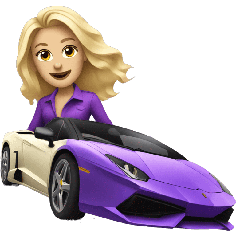 Blonde woman driving a purple Lamborghini emoji