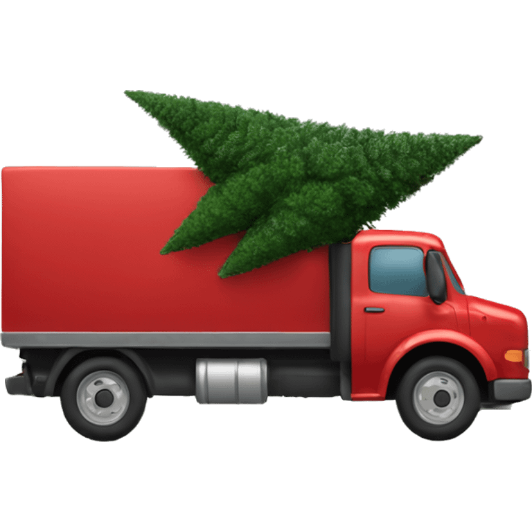 red truck carrying a Christmas tree emoji