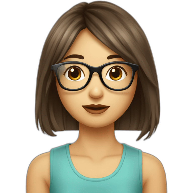 Fille avec lunette brune cheveux mi long frange rideau emoji