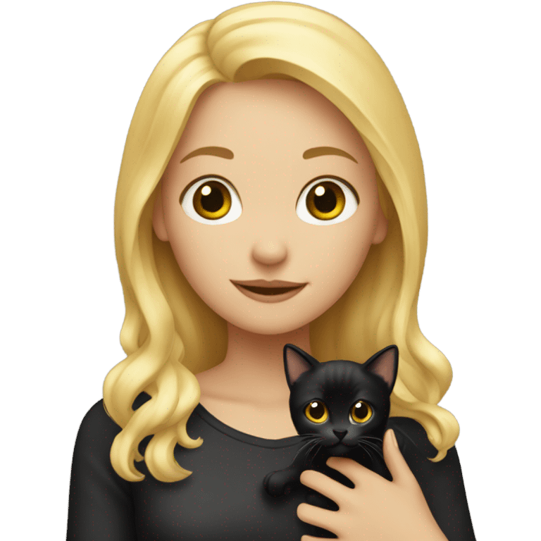 blonde girl holding a black kitten emoji