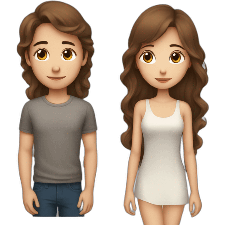 Beautiful Girl with long brown hair and boy with short brown hair sleeping at night emoji