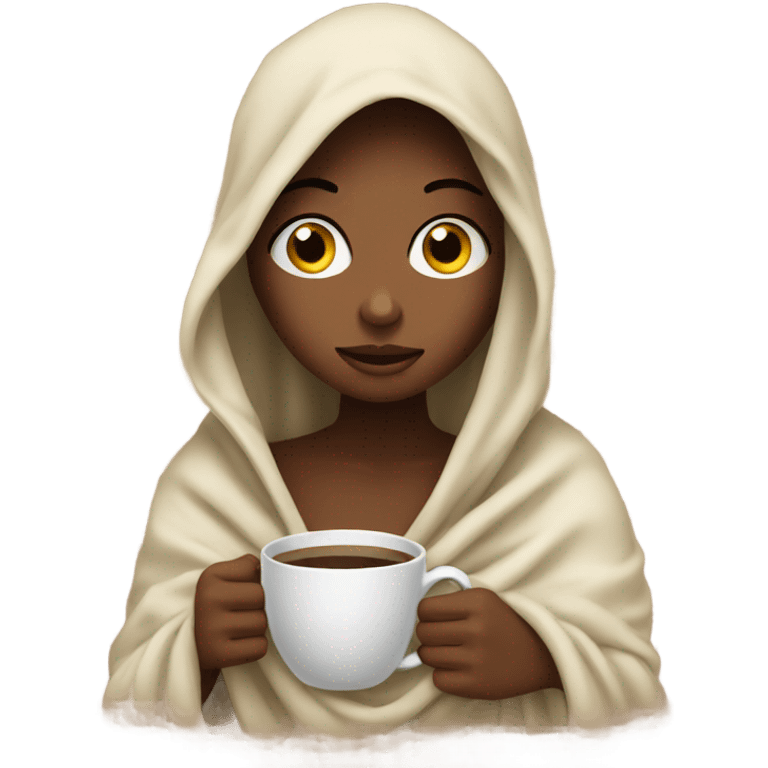 girl inside a blanket sipping coffee eyes open emoji