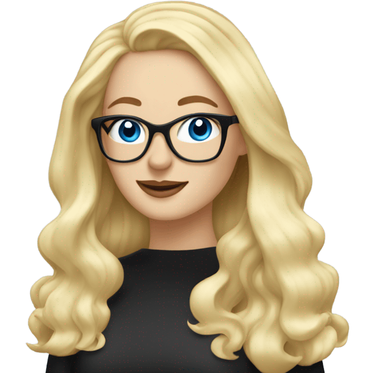 Hyper beautiful blonde Caucasian woman blue eyes and black glasses waving emoji