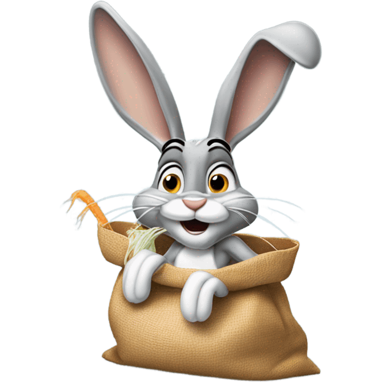 Photorealistic buggs bunny eating a bag of hair emoji