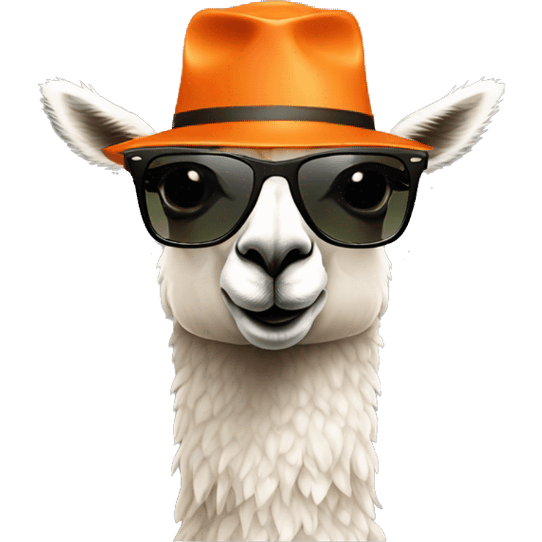 a cool llama wearing a orange hat and rayban shades emoji