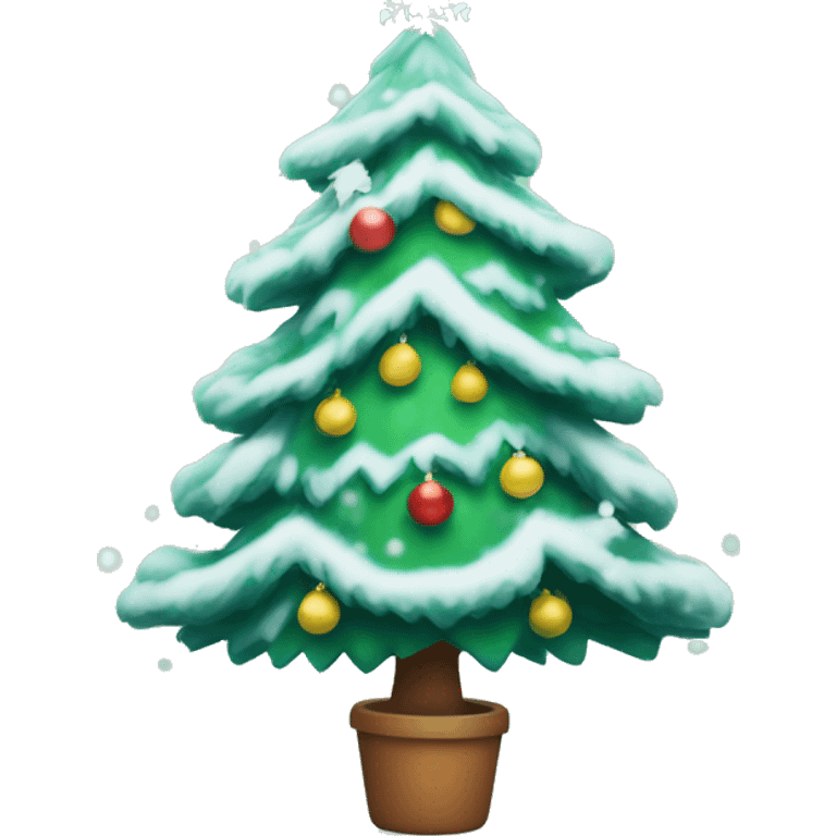 cute chirstmas tree with snowflakes falling emoji