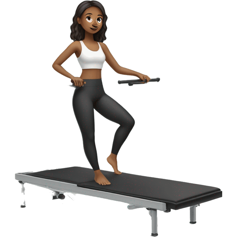 Girl on a Pilates reformer machine, wearing leggings and a top






 emoji