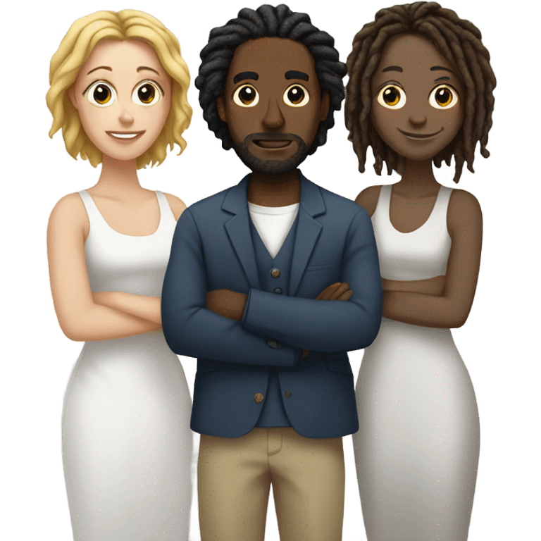 Blackman with dreadlocks with two white women emoji